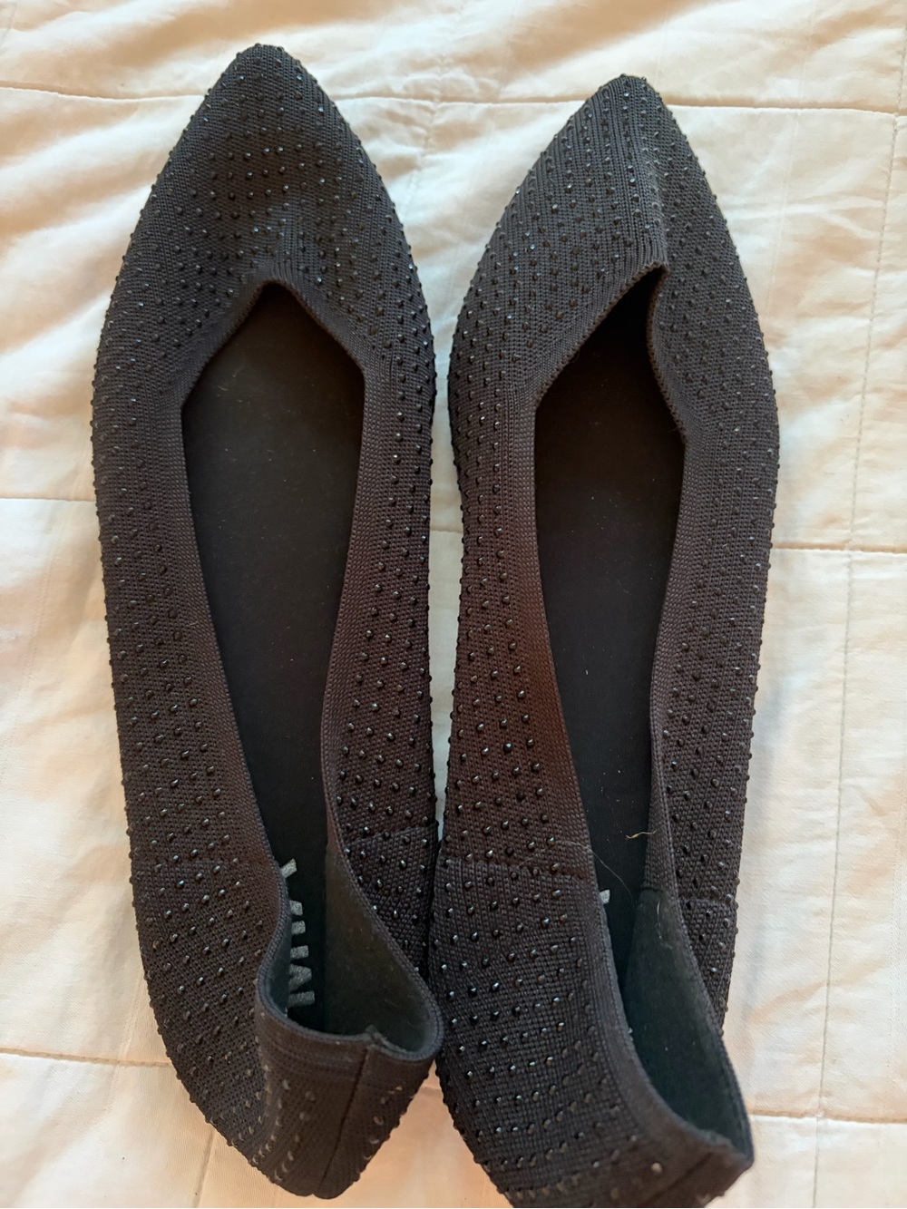 MIA Black Knit Pointed Toe Flats with Bead Accents
